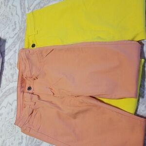 LOVER BRAND LEGGINGS, Sz. M,2 Pair: Yellow and Peach, Stretchy,  EUC CL#131